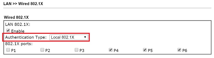 a screenshot of DrayOS Wired 802.1x settings
